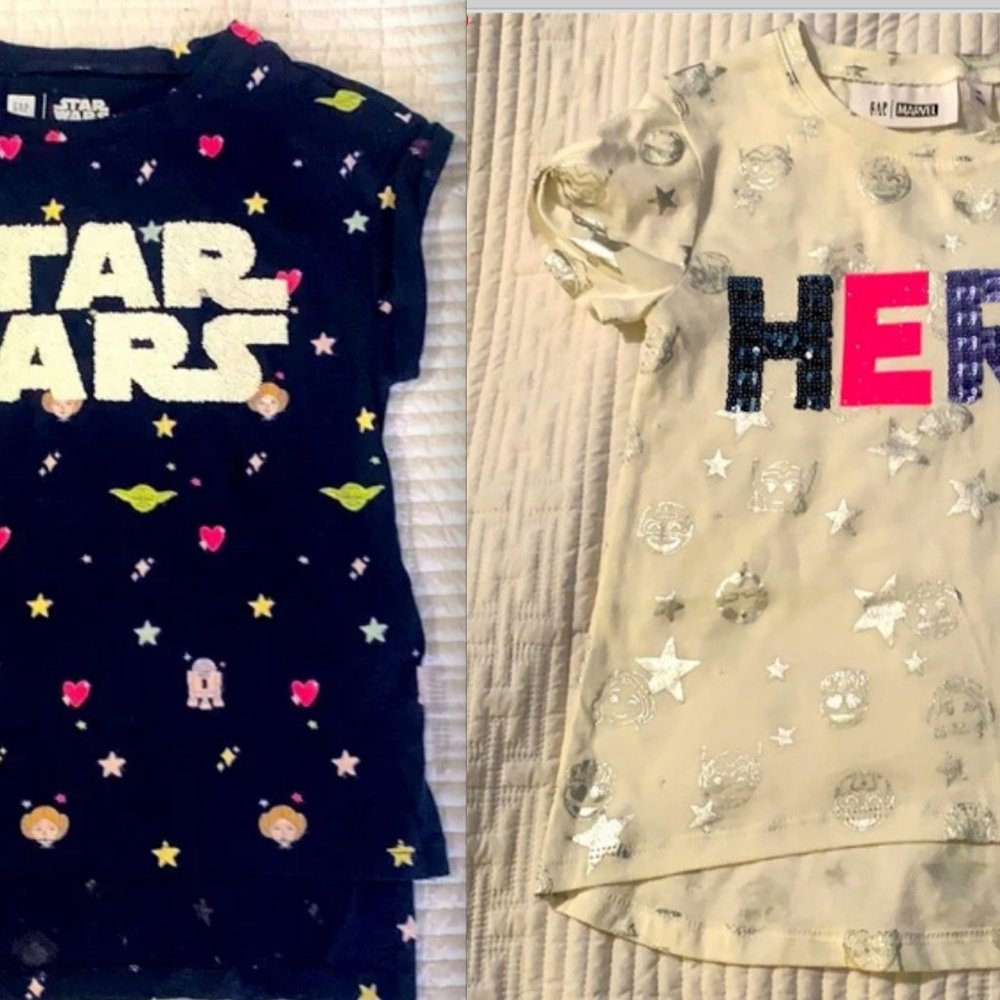 2 girls tee shirts with Glitter and Pearly Trim